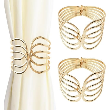 CHUNTIAN Curtain Tie Backs, 2Pcs Metal Creative Curtain Rope Buckles Decorative Hollow Leaf Curtain Tiebacks Spring Drape Holder Clip for Home Office (Gold)