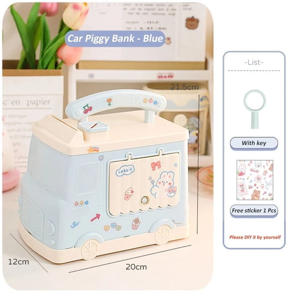PTSPLLMY Cute House Car Money Box With Sticker Kawaii Piggy Bank For Kids Adults Big Size Savings Box For Coins Banknotes Birthday Gift