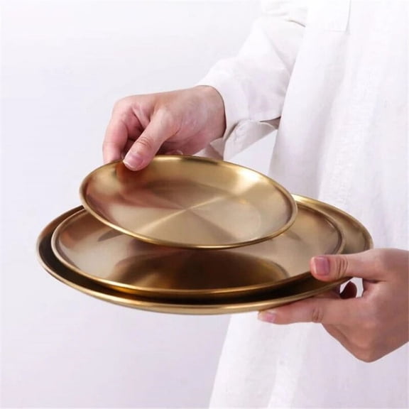 CHUNTIAN European Style Dinner Plates Gold Dining Plate Serving Dishes Round Plate Cake Tray Western Steak Round Tray Kitchen Plates New