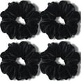 thumbnail image 1 of CHUNTIAN Extra Large Scrunchies for Women's Thick Hair, Premium Velvet Soft Jumbo Scrunchy, XL 6 inch Big Elastic Band Hair Accessories, 4 Pack, Black, 1 of 7