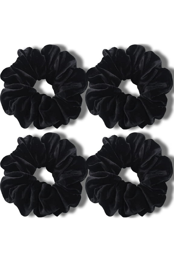 Extra Large Scrunchies for Women's Thick Hair, Premium Velvet Soft Jumbo Scrunchy, XL 6 inch Big Elastic Band Hair Accessories, 4 Pack, Black