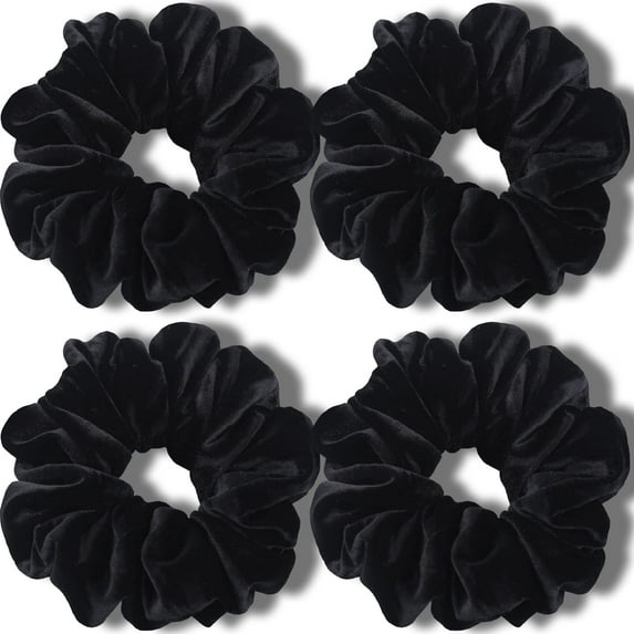 CHUNTIAN Extra Large Scrunchies for Women's Thick Hair, Premium Velvet Soft Jumbo Scrunchy, XL 6 inch Big Elastic Band Hair Accessories, 4 Pack, Black