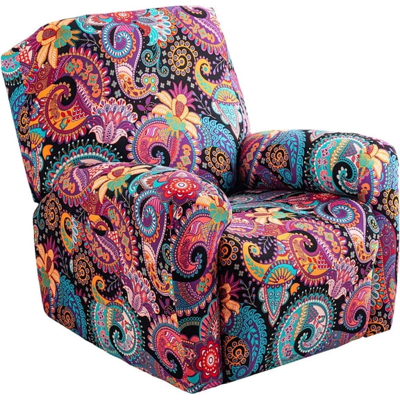 CHUNTIAN Floral Printed Recliner Cover with Pockets Single Reclining Slipcover 4-Pieces Lazy Boy Recliner Armchair Cover with Elastic Bottom for Recliner Furniture Protector for Kid Pet