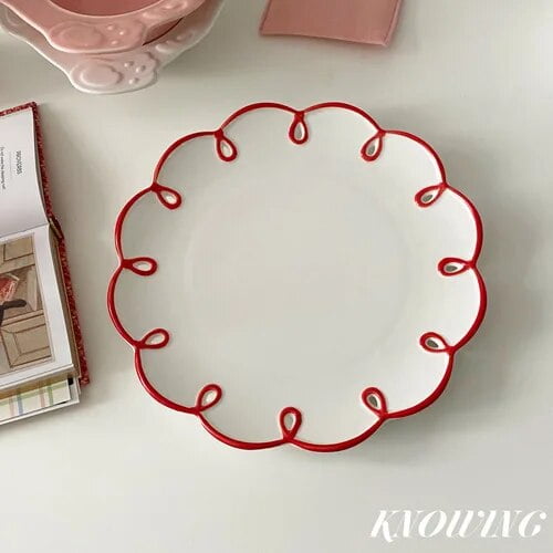 CHUNTIAN French Retro Nice Lace Embossed Ceramic Tableware Home Plate Fruit Plate Dessert Cake Plate
