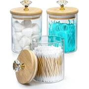 CHUNTIAN Glass Bathroom Jars Apothecary Jars Bathroom Organizer and Storage with Bamboo Lids Canister Clear Glass bathroom jars Cotton Ball Holder for Cotton Rounds,Pads, Floss,Cotton Swab