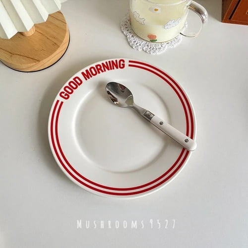 CHUNTIAN Good Morning! Korean Coffee Shop Retro Girl Heart English Alphabet Simple Ceramic Breakfast Plate Household Dish Dessert Plate
