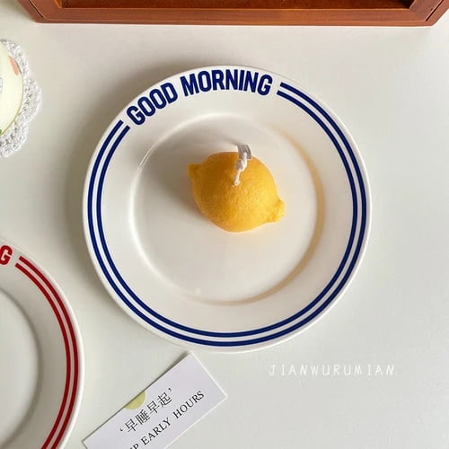 CHUNTIAN Good Morning! Korean Coffee Shop Retro Girl Heart English Alphabet Simple Ceramic Breakfast Plate Household Dish Dessert Plate