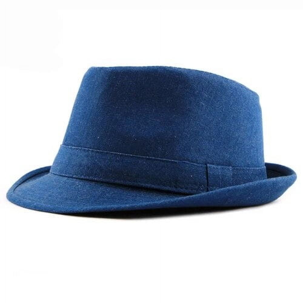 WITHMOONS Blue Denim Fedora Hat for Adults, Plain Stitch