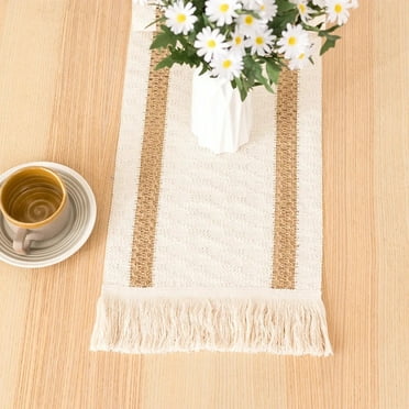 CHUNTIAN Hand Woven Jute Natural Linen Table Runner with Tassels Rustic Country Wedding Birthday Decoration for Home tablecloth