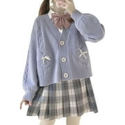 CHUNTIAN Kawaii Cardigan with Cute Bowknot and Heart Japanese Y2K Preppy JK Uniform Knit Loose Sweater for Women