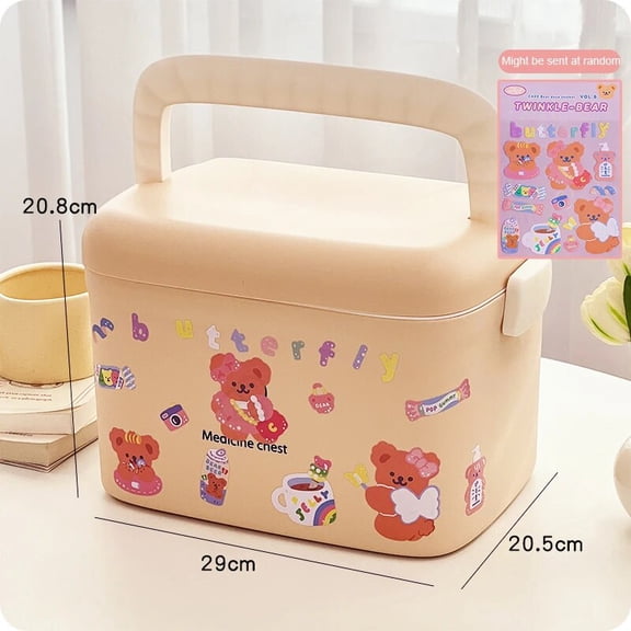 PTSPLLMY Kawaii Pill Box With Sticker Cute Plastic Portable Pill Case Travel Family Emergency Medicine Container Large Storage Organizer