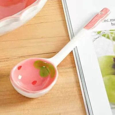 PTSPLLMY Kawaii Strawberry Hearts Bowl Cute Ceramic Noodle Fruit Breakfast Salad Rice Dessert Decorative Bowl Korean Kitchen Tableware