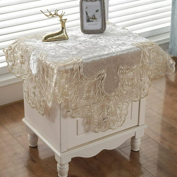 PTSPLLMY Lace Embroidery Floral Desk Tablecloth 22 Inch Square Small Table Cover Table Cloth Soft French Country Tablecloths Decorative for Kitchen Tea Table Holiday Party Christmas, Style C