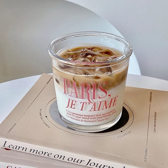 CHUNTIAN Large Capacity Glass Coffee Cup Cold Brew Iced Latte Mug Home Pink Letters Korean Style