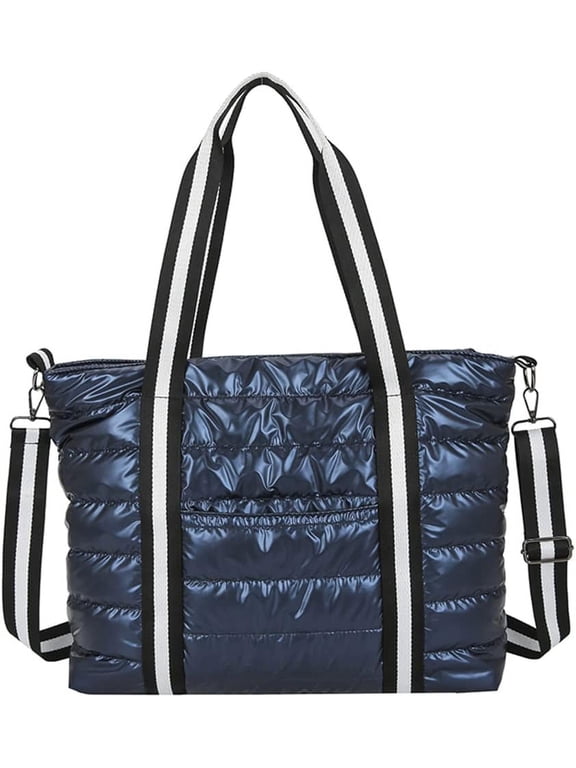 Large Puffer Tote Bag for Women Quilted Tote Bag Lightweight Cotton Padded Shoulder Handbag Winter Puffy Crossbody Bag