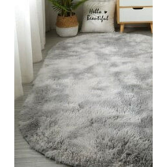 CHUNTIAN Large Size Oval Plush Rug Fluffy Home Decor Bedside Thick Tie Dye Rug Living Room Bedroom Rug Multi Color Available