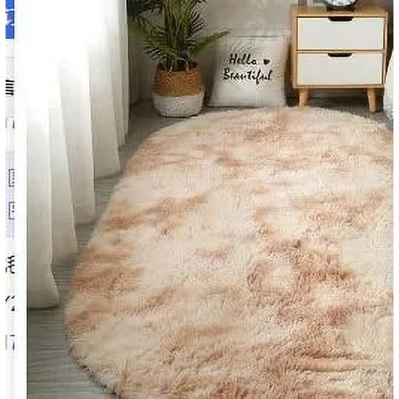 PTSPLLMY Large Size Oval Plush Rug Fluffy Home Decor Bedside Thick Tie Dye Rug Living Room Bedroom Rug Multi Color Available