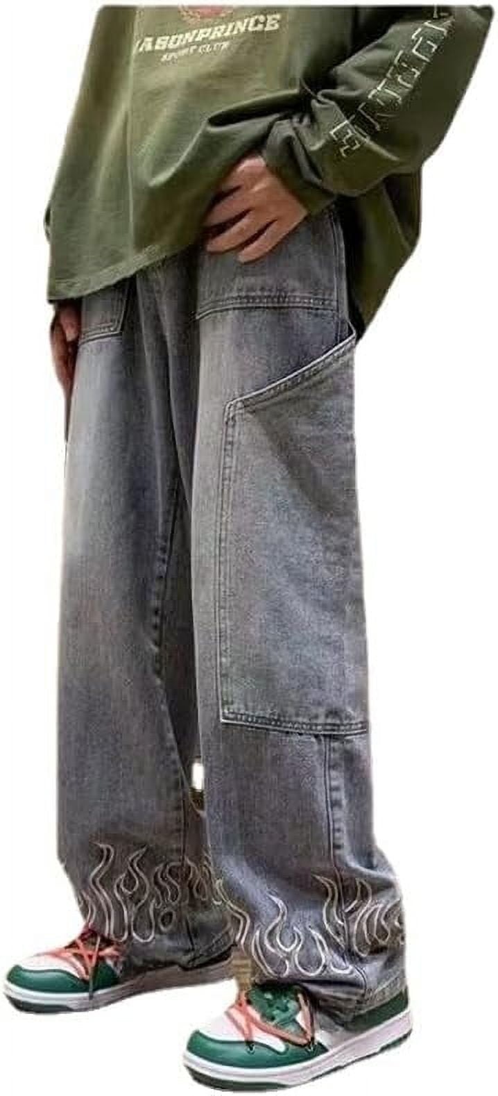 CHUNTIAN Men's Y2K Flame Pattern Wide Leg Jeans Casual Hip