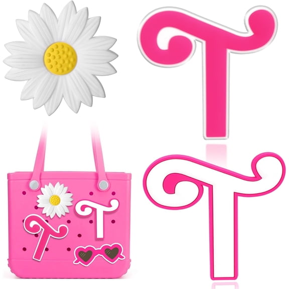 CHUNTIAN Mtiy rain 3pcs Charms for Bogg Bag Accessories,Pink Letter and Flower Charms Compatible with Bogg Bag, Accessories Charms for Simple Modern Beach Bag (K)