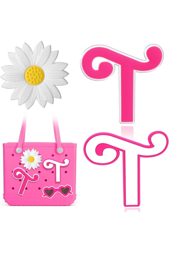 Mtiy rain 3pcs Charms for Bogg Bag Accessories,Pink Letter and Flower Charms Compatible with Bogg Bag, Accessories Charms for Simple Modern Beach Bag (K)