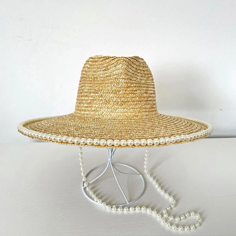 Antigone Carter Straw Flat Hat Khaki
