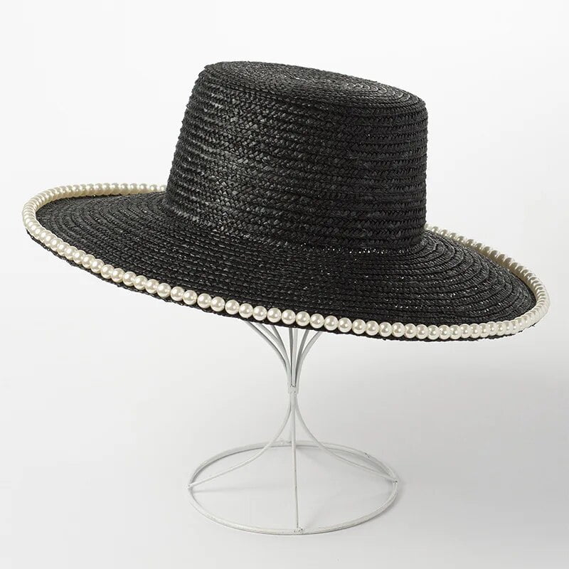 CHUNTIAN New fashion pearl chain hat eaves straw flat hat straw hat ...