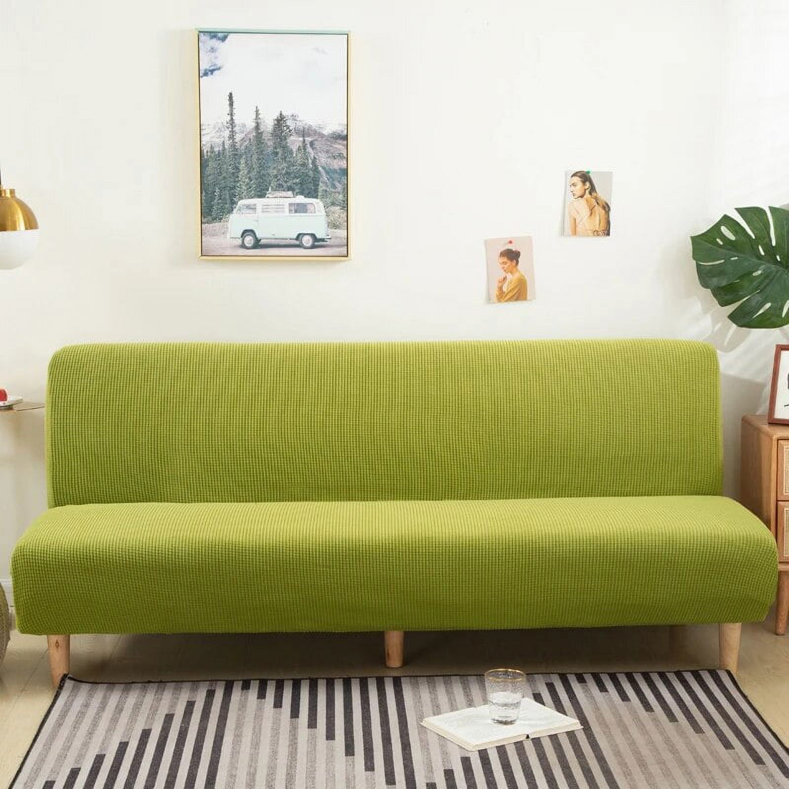 CHUNTIAN Polar Fleece Armless Sofa Bed Cover Elastic Without Armrest