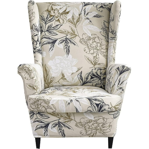 CHUNTIAN Polyester Wing Chair Covers 2 Piece Stretch Wingback Chair Slipcover Solid Wingback Armchair Covers with Elastic Bottom for Living Room Bedroom Wingback Chair,A32
