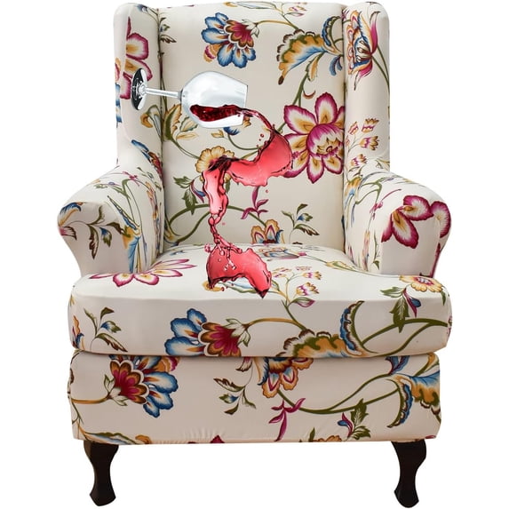 CHUNTIAN Polyester Wing Chair Covers 2 Piece Stretch Wingback Chair Slipcover Solid Wingback Armchair Covers with Elastic Bottom for Living Room Bedroom Wingback Chair,A32