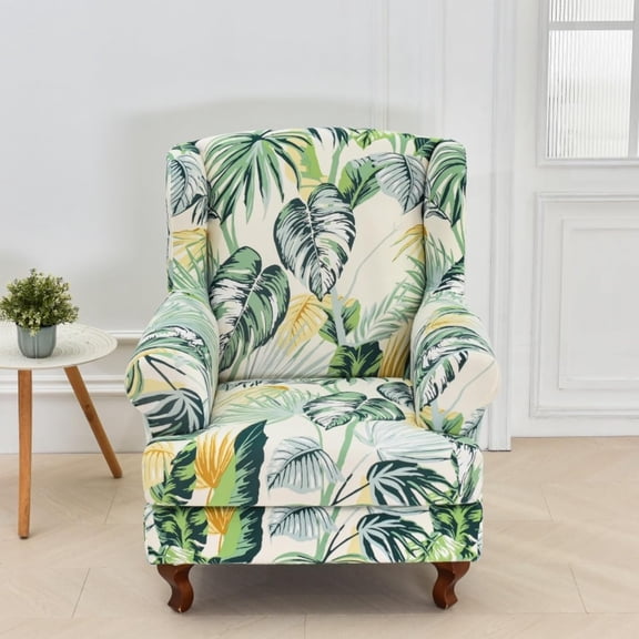 CHUNTIAN Polyester Wing Chair Covers 2 Piece Stretch Wingback Chair Slipcover Solid Wingback Armchair Covers with Elastic Bottom for Living Room Bedroom Wingback Chair,A32