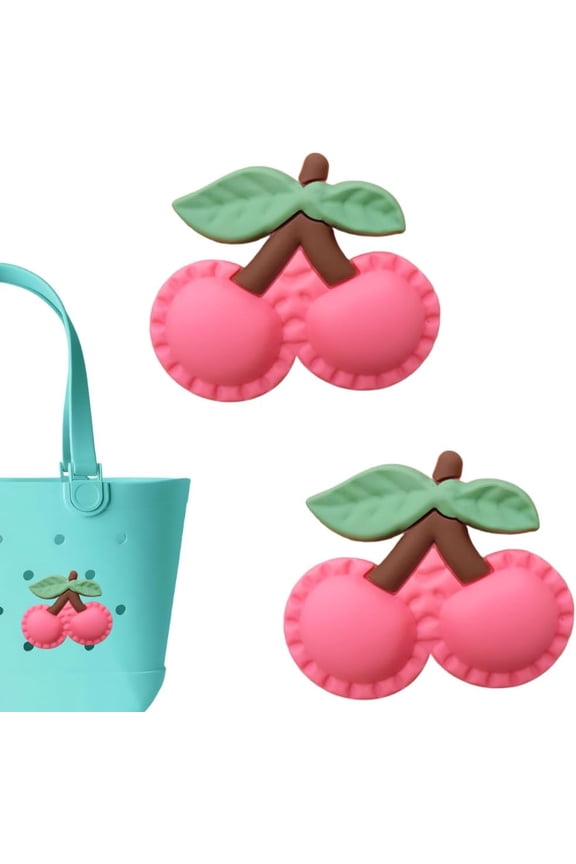 Premium Cherry Charms for Bogg Bag, Set of 2 PVC Rubber Inserts, Compatible with Bogg Bag Accessories, Beach Bag Charms Inserts Accessories for Women Girls (B1)