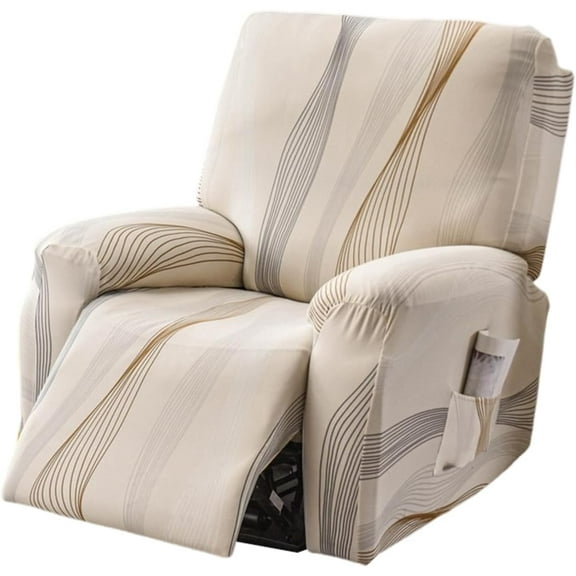 CHUNTIAN Recliner Chair Cover 4-Pieces Lazyboy Cover for Recliner Chair with Storage Pockets Furniture Protector for Living Room, Jacquard Sofa Slipcover for Kids, Pets, Dog and Cat, 06