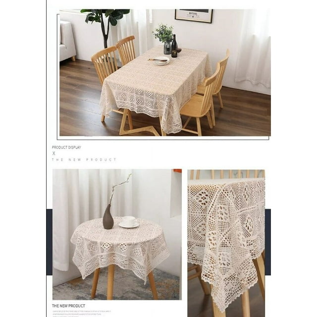 CHUNTIAN Rectangular Hollow Out Tablecloth Beige Rural Retro Crochet Dining Table Cover Lace Square Tea Table Cloth Soft Table Flag