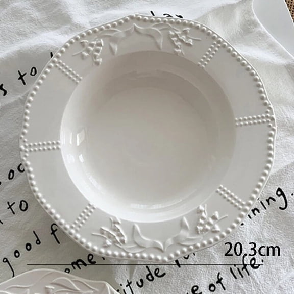 CHUNTIAN Relief Lily of The Valley Flower Ceramic Plate French Classic Relief Craft Cake Dessert Plate Afternoon Tea Bread Dish Tableware