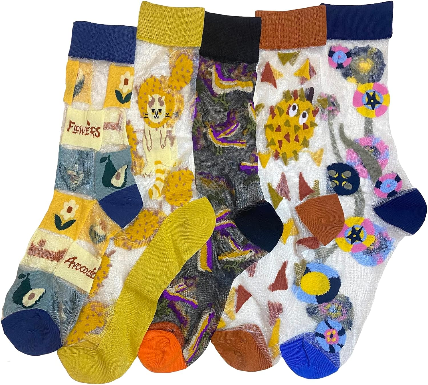CHUNTIAN Sheer Socks,Vintage Transparent Flower Ankle High Socks,Thin Mesh Glass Silk Socks,No Slip Socks for Women
