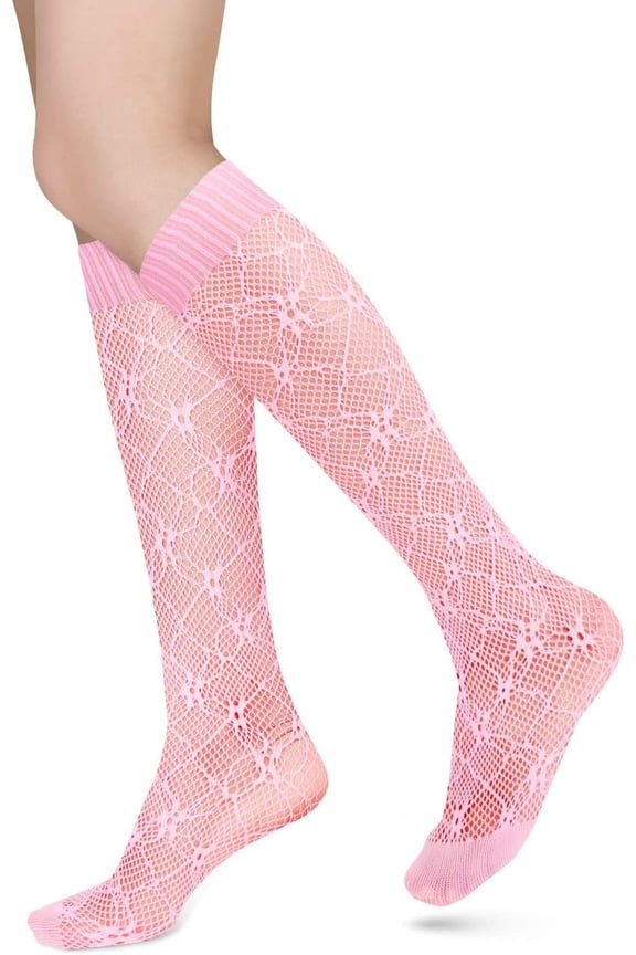 Sox Womens Girls Cute Fishnet Knee High Socks Colorful Hollow Out Sheer Mesh Slouch Socks Sexy Lace Knee Highs Gifts