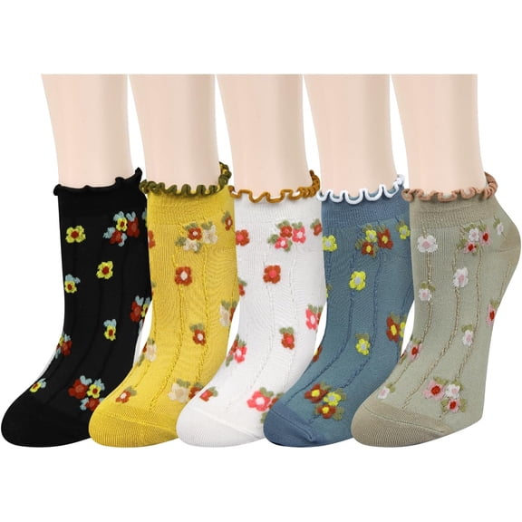 PTSPLLMY Sox Womens Girls Cute Frilly Lettuce Ankle Socks Fun Novelty Ruffle Top Floral Kawaii Short Socks