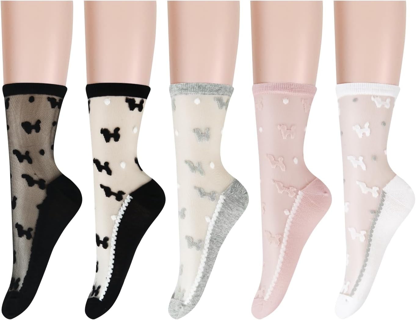 CHUNTIAN Sox Womens Girls Lace Sheer Socks Ultrathin Crystal Glass Crew Socks Transparent Novelty Nylon Fishnet Ankle Socks