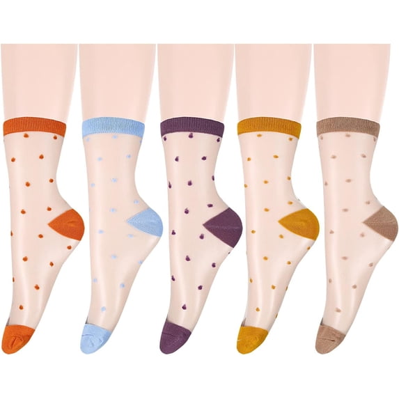 PTSPLLMY Sox Womens Girls Sheer Socks Mesh Lace Crew Socks Transparent See Through Ultra Thin Silk Nylon Dress Socks