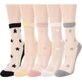 thumbnail image 1 of PTSPLLMY Sox Womens Girls Sheer Socks Mesh Lace Crew Socks Transparent See Through Ultra Thin Silk Nylon Dress Socks, 1 of 8