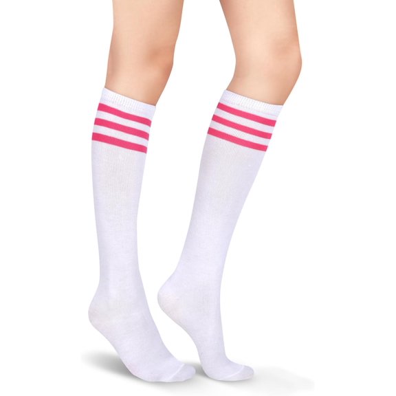CHUNTIAN Sox Womens Girls Triple Striped Knee High Socks Roller Skate Socks Cotton Sport Athletic Tube Socks Costume Stocking