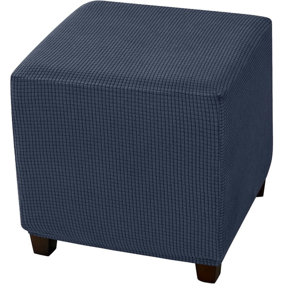 CHUNTIAN Stretch Ottoman Covers, Soft Square Ottoman Slipcover Jacquard Storage Stool Cover Footstool Slipcover for Living Room Furniture Protector (Navy)