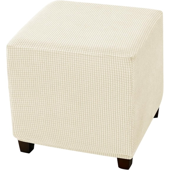 CHUNTIAN Stretch Ottoman Covers, Soft Square Ottoman Slipcover Jacquard Storage Stool Cover Footstool Slipcover for Living Room Furniture Protector (Navy)