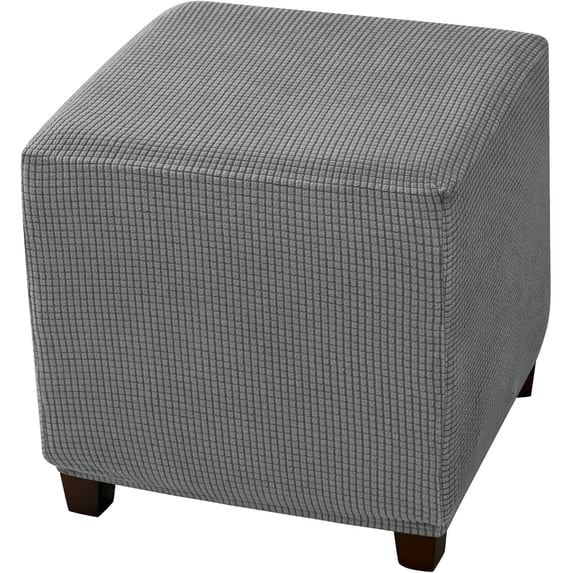CHUNTIAN Stretch Ottoman Covers, Soft Square Ottoman Slipcover Jacquard Storage Stool Cover Footstool Slipcover for Living Room Furniture Protector (Navy)