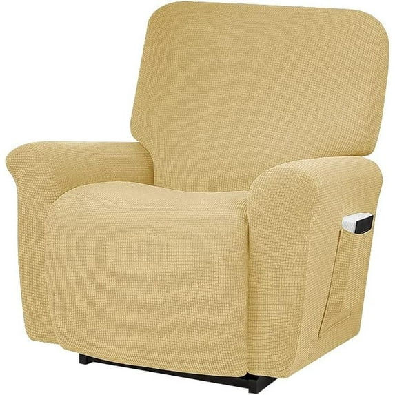 CHUNTIAN Stretch Recliner Cover, 4-Piece Waterproof Sofa Cover Single Seat Couch Cover Soft Jacquard Recliner Chair Slipcover with Pocket (Silver)