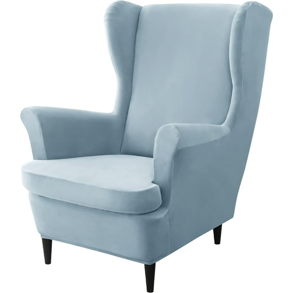 CHUNTIAN Stretch Wingback Chair Covers, 2 Piece Wing Chair Slipcovers Soft Velvet Armchair Covers with Elastic Bottom for Living Room Bedroom (Turquoise)
