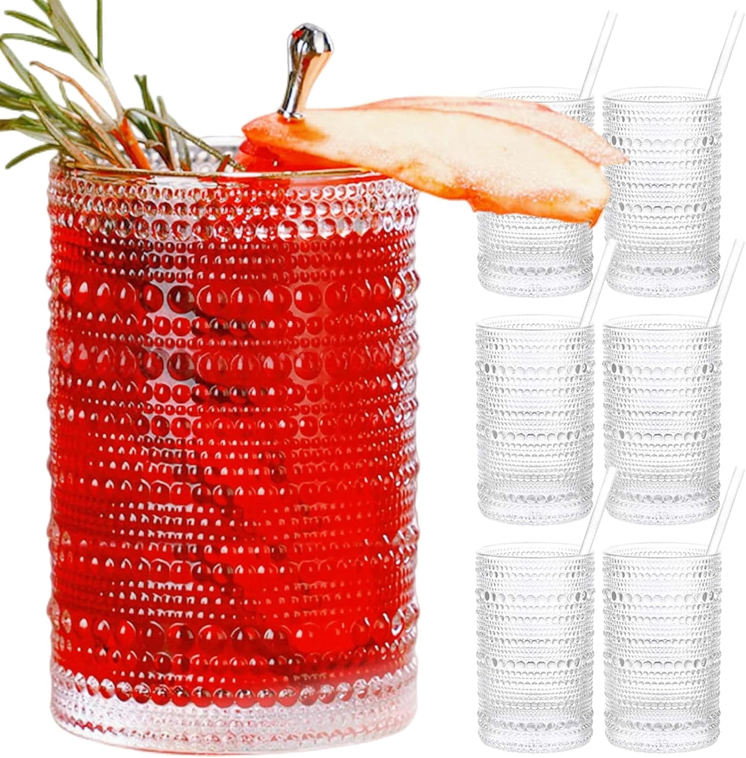 CHUNTIAN Vintage Striped Glassware 8 Set, Textured Drinking Glasses, 4 Highball 12oz & 4 Rocks ...
