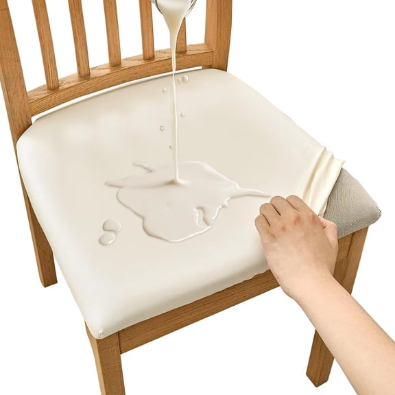 CHUNTIAN Waterproof Chair Seat Covers for Dining Chairs Set of 4,Pu Leather Chair Covers Stretch Dining Room Chair Covers Removable Washable Chair Seat Slipcovers for Dining Room,Kitchen(PU-Black)