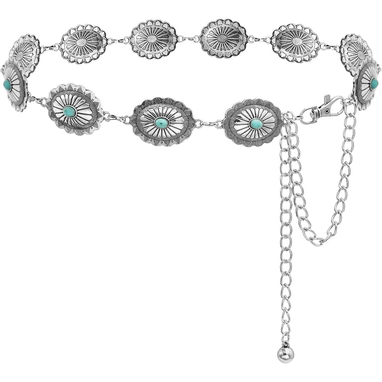 Western Turquoise Chain Metal Concho Cowgirl Belt for Country Concert Outfit Amazon.com: HIQUACC Western Belt for Women Turquoise Waist  main image 2