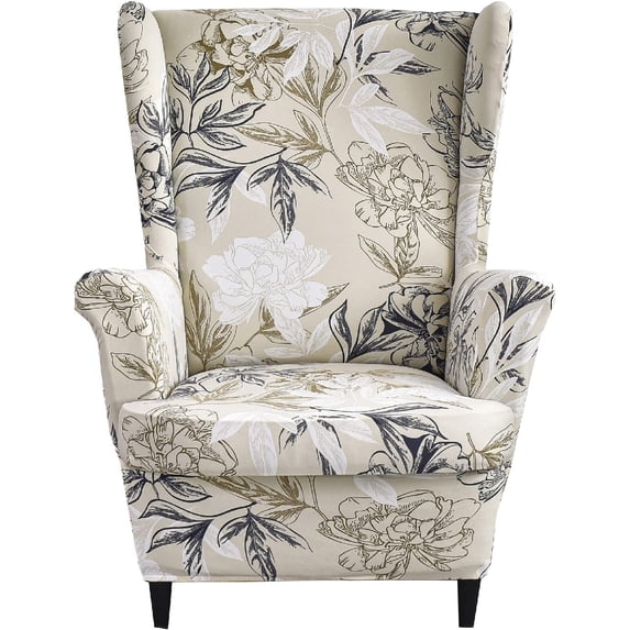 CHUNTIAN Wingback Chair Covers Slipcovers 2 Piece Stretch Wing Chair Covers Spandex Slipcovers Wingback Sofa Covers Armchair Covers Non-Slip Furniture Protector for Living Room Wingback Chairs, A13